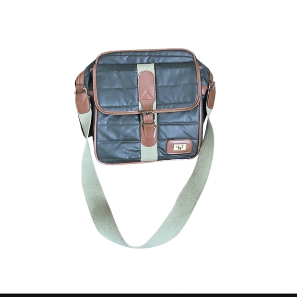 Diane Von Furstenberg Handbags - VTG Diane Von Furstenberg Green Tan Military Field Messenger Bag